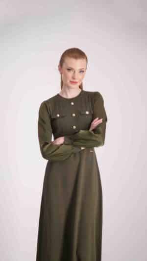 שמלת גפן ירוק זית