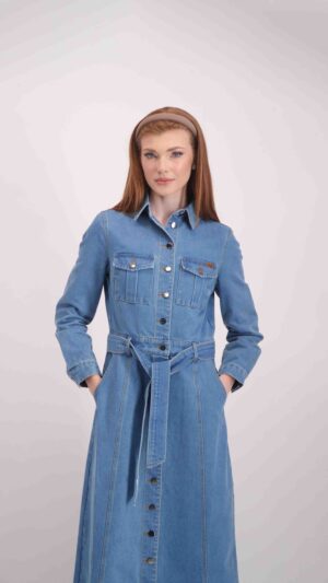 שמלת סתיו מקסי כחול