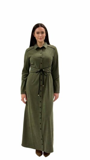 שמלת דבש מקסי ירוק זית